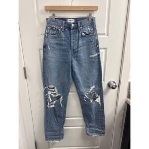 AGOLDE 90s Crop Mid Rise Loose Fit Distressed Jeans Medium Wash Size 24